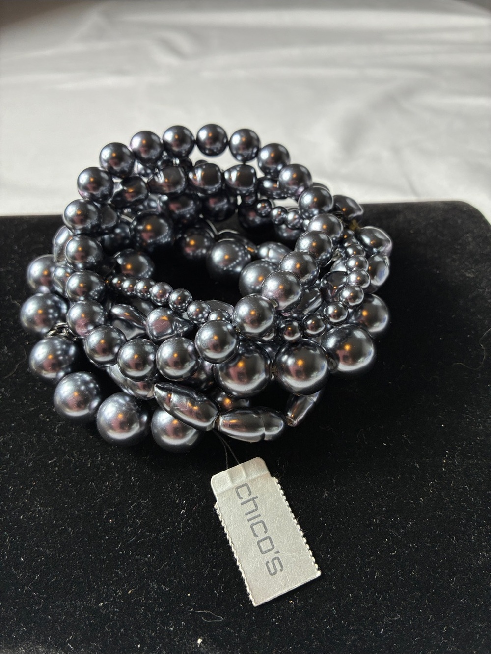 Chico’s Perlinna Gray Faux Pearl Multi Strand Stretch Bracelet NWT Statement